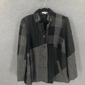 Coldwater Creek Patchwork Fringed Jacket Womens‎ Sz L Buttoned Artsy Whimsical